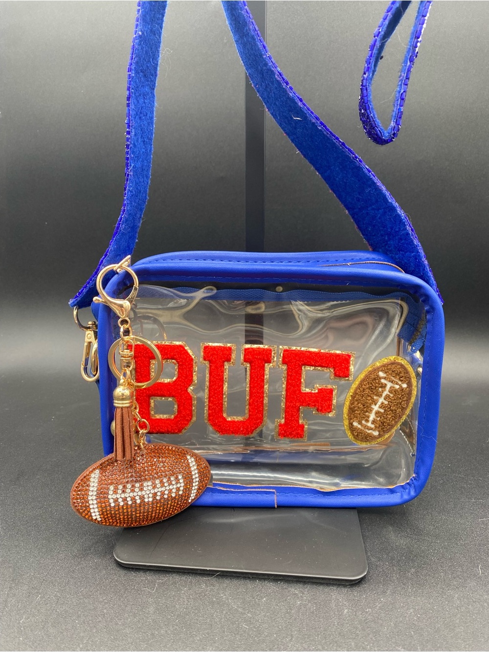 Custom Buffalo Bills Clear Stadium Bag Rhinestone Football Charm Crossbody